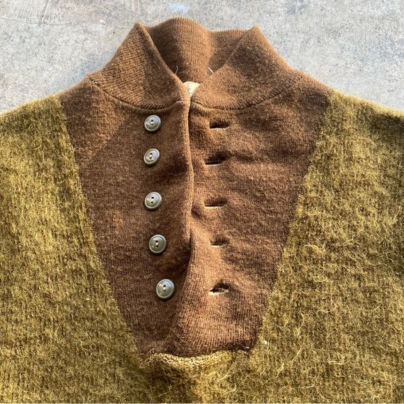 Vintage 1950s Korean War US Military 100% Wool 5 Button Sweater Army Drab - Picture 5 of 9